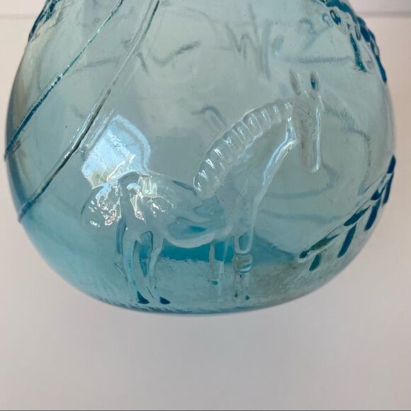 Vintage Embossed Blue Glass Bottle Made in Italy Donkey Duck Scene 8 1/2 inches - Picture 3 of 8